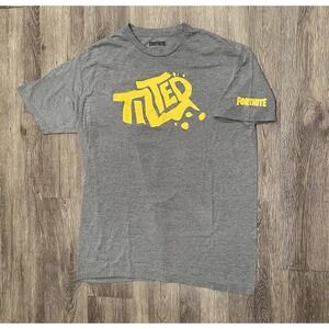 Fortnite Shirt Men's Size XL Tilted Towers Graffiti Gray Yellow Graphic Tee Logo